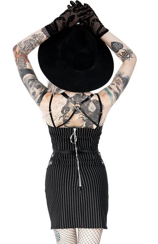 Vestido de Verano Gótico Restyle - Cuello a Rayas - Mini Vestido Gótico de Verano Foto 4 de 4