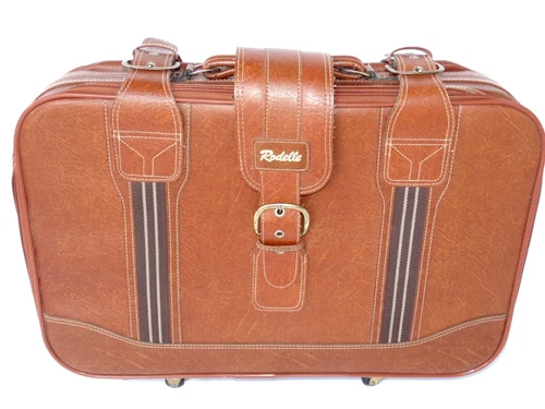 Vintage Suitcase 24in Luggage Canvas Stripes Rodelle Soft Case Retro Prop