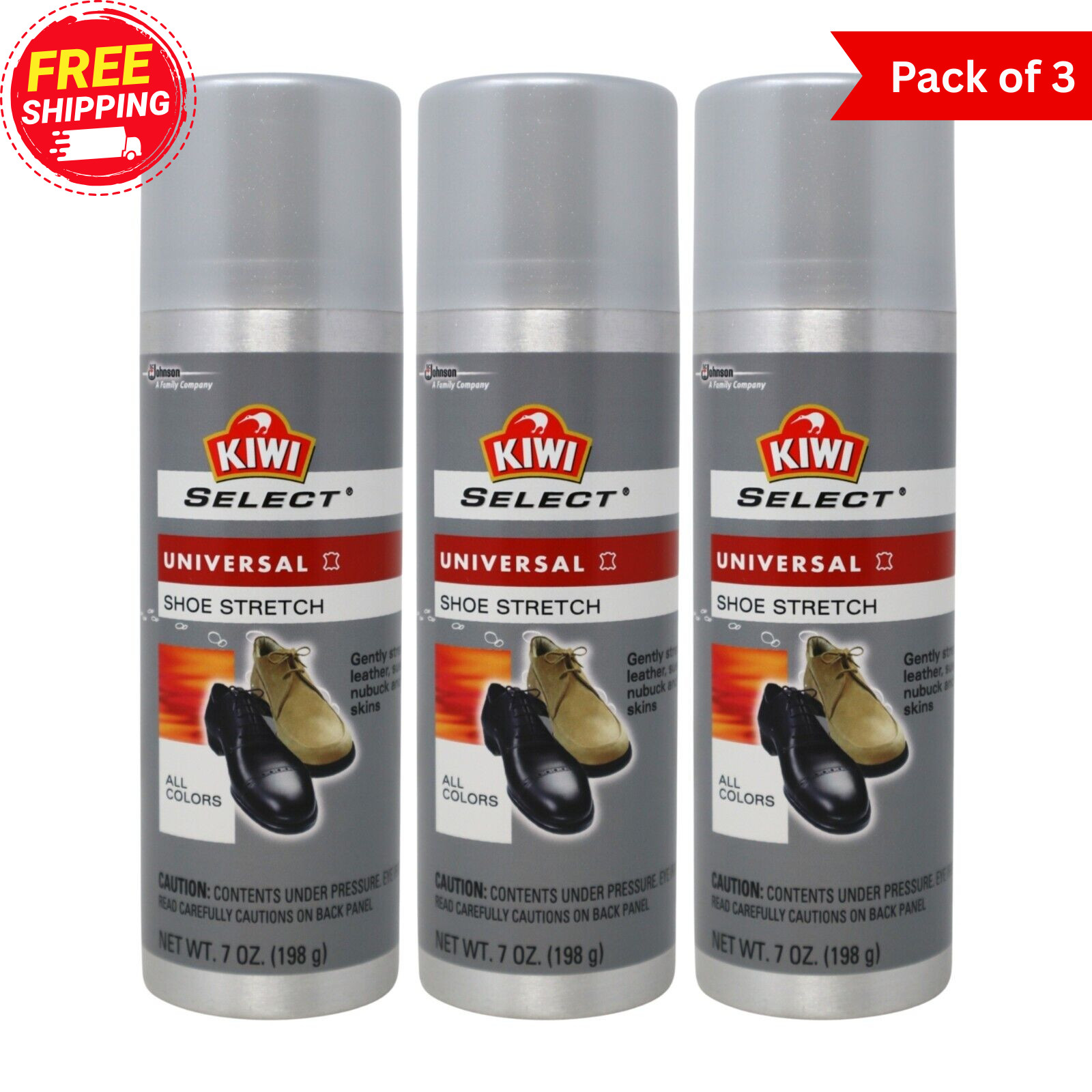Pack de 3x Kiwi SELECT Spray Elástico Universal para Zapatos para Todos los Colores, 7 Oz.