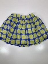 Mini boden girls skirt blue green pattern lined elastic waist pull on 4-5