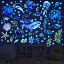 52 Pcs Ocean Fish Wall Decals Glow in The Dark Under The Sea Wall Decals Sea ...