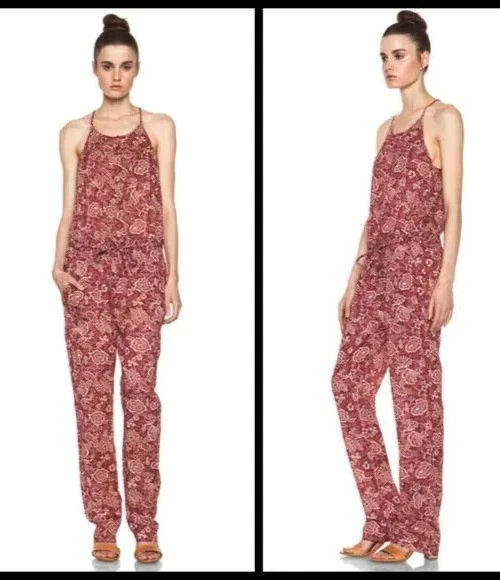 Isabel Marant Etoile Womens Red Floral Cotton Sleeveless Seth Jumpsuit Sz 42 - Image 2 of 4