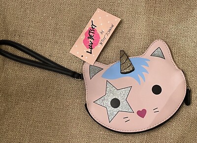 Betsey Johnson Luv Betsey Pink Kitty CAT UNICORN Gold Wristlet Coin Purse Star