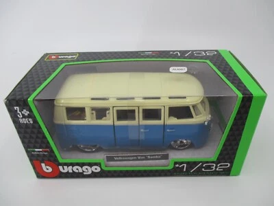 AU067 BURAGO 1/32 VOLKSWAGEN VAN "SAMBA" CUSTOM 1967 BLEU ET CREME Ref 42004B - Photo 1/4