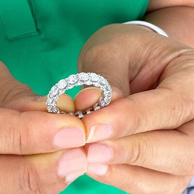 14K WHITE GOLD ROUND CUT MOISSANITE AND DIAMOND ENGAGEMENT BAND ETERNITY 5.50CTW