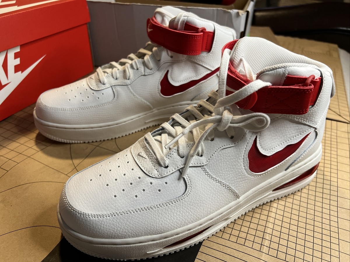 NEW* Men Nike Air Force 1 Mid Evo Leather White / Red
