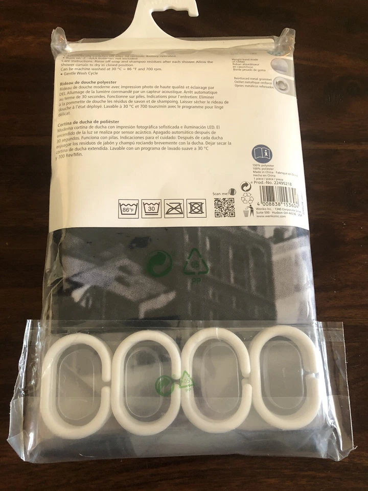 旧平面 LED 浴帘 12 个挂钩含 70.9 英寸 x 78.75 英寸声学传感器 — 第 2/2 张图片