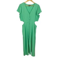 Gap Linen-Blend Cutout Midi Dress Jamaica Green Size 18