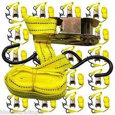 Ratchet Tie Down Cargo Straps 1" inch x 13' Ft with S Hooks - 20 Lot Pack