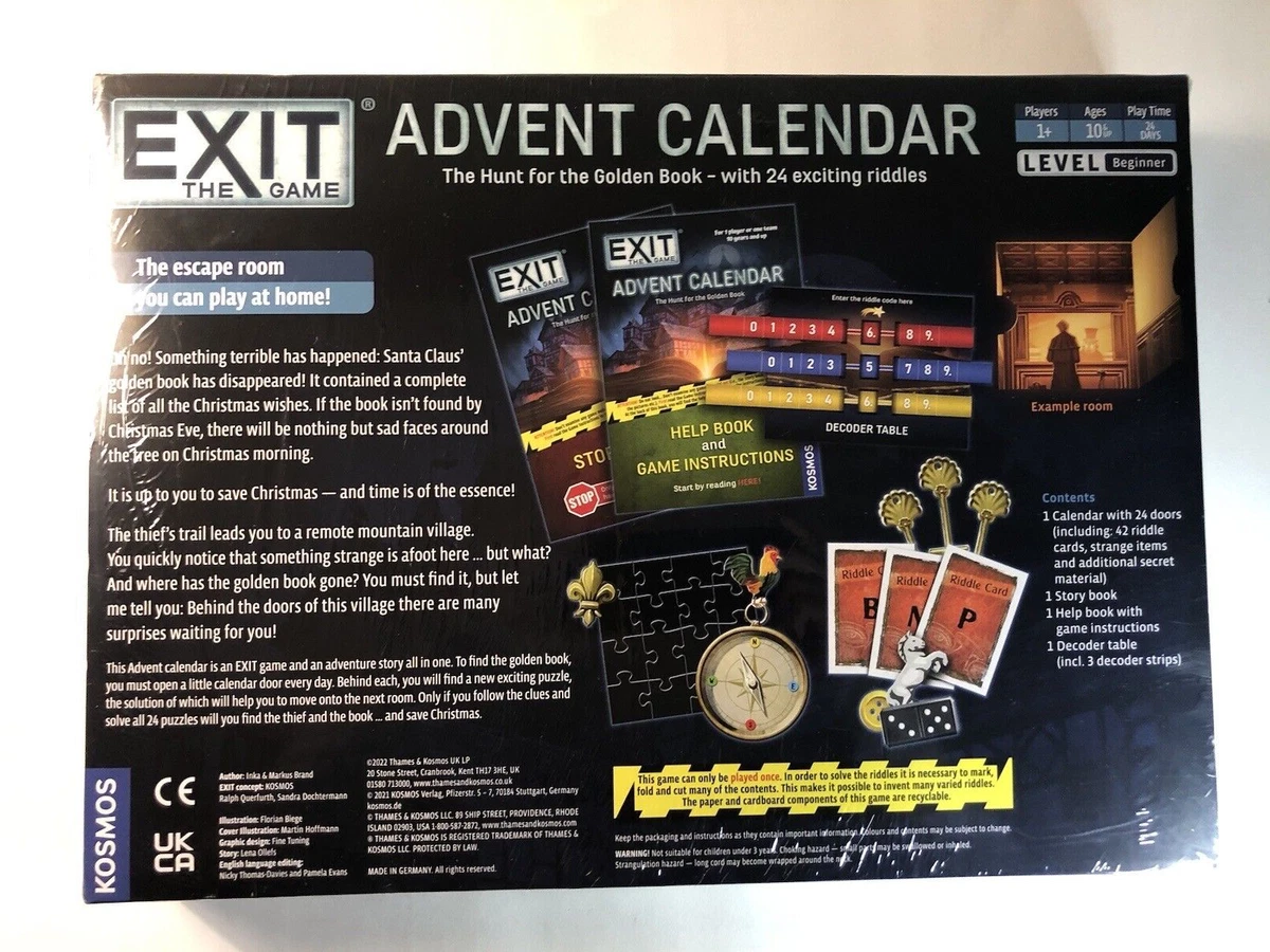 Exit the Game Advent Calender, the hunt for the golden book, 24 exciting  riddles | eBay