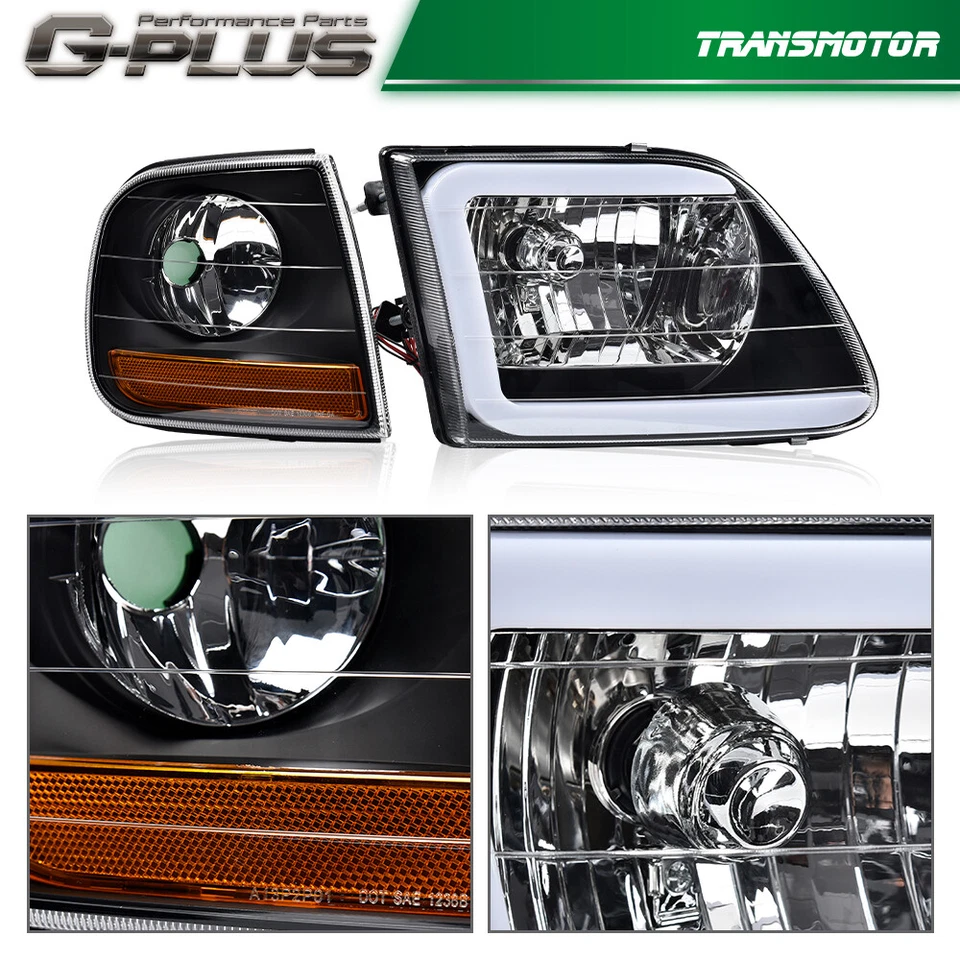 Faros de tubo LED negros aptos para 97-04 F150 Expedition y luces de estacionamiento en esquina Foto 4 de 4