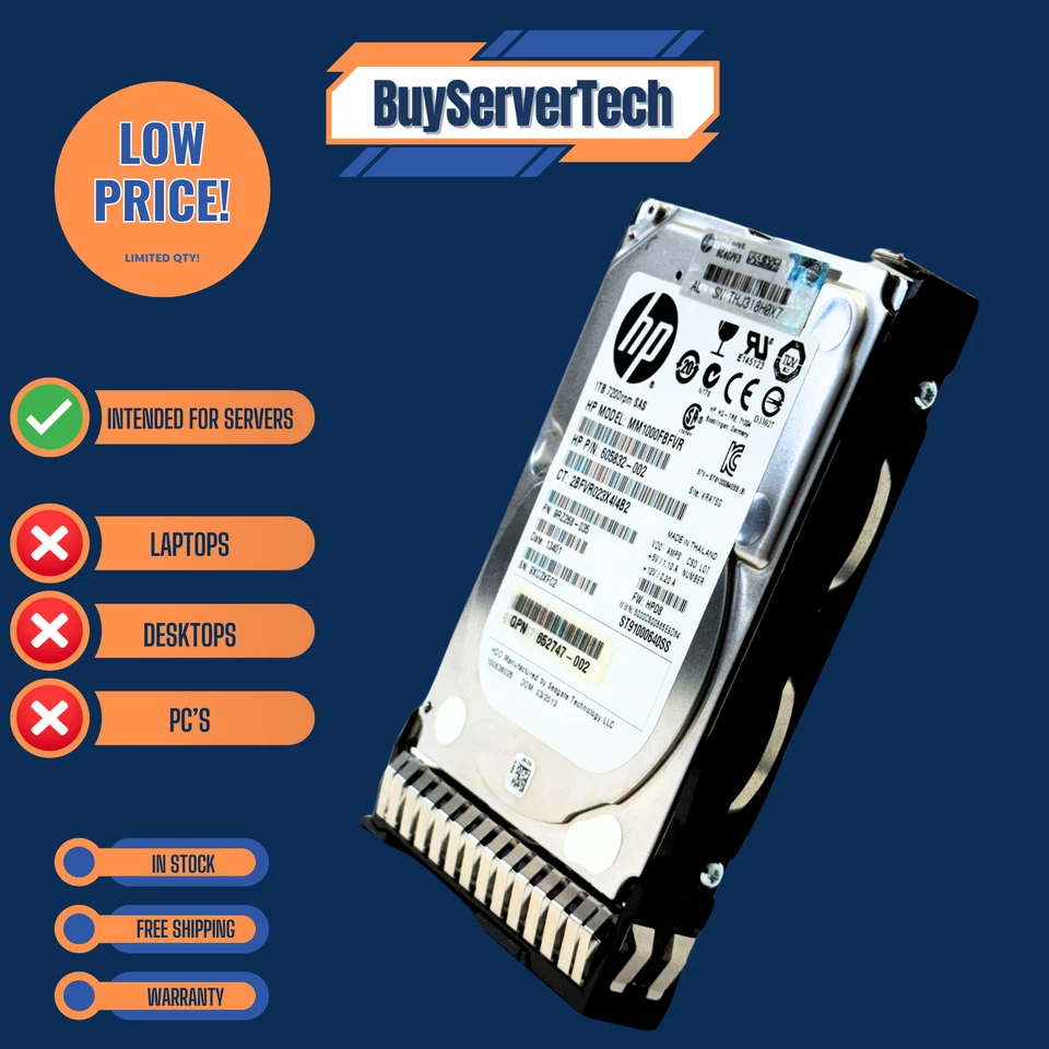 HP 1TB 6G SAS 7.2K SFF SC MDL G8 G9 HDD 652749-B21 653954-001 2.5 drive W/ Tray - Image 3 of 4