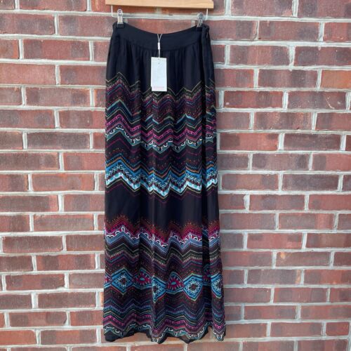 Monsoon Long Black Maxi Skirt Aztec Pattern Size UK 10 Lightweight Lined BNWT - Picture 1 of 7