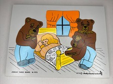 Vintage Judy/Instructo 9 Pc Wooden Puzzle Three Bears J106007 c.1979