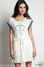 Embroidered Tee Dress w/ Pockets Fringe Sleeves 8 10 12 14 Shirt Top Blouse BOHO