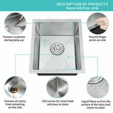 Bar Sink 15 x 17in Undermount Single Bowl Kitchen Sink Stainless Steel Wet Bar