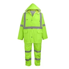 GGS Three-Piece Rain Suit - High Visibility, Waterproof Bibs and Jacket with ...