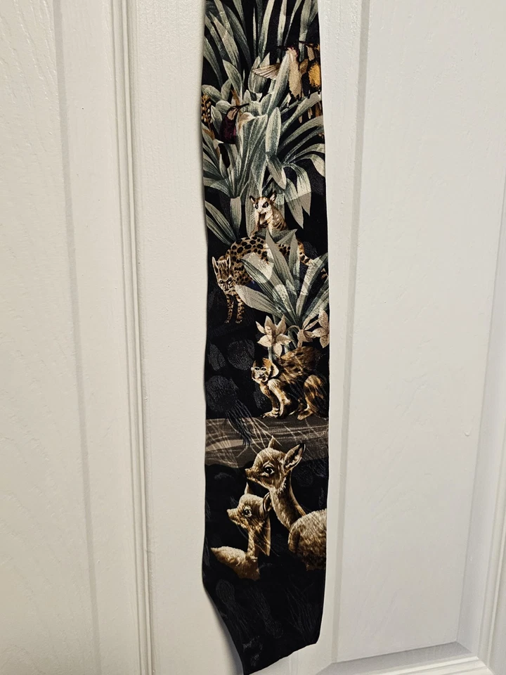 Corbata de seda para hombre especies en peligro de extinción talla única años 80 90 vintage Foto 2 de 3