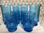 Anchor Hocking RAINFLOWER Blue Tumbler 4 -10oz- 5.5” & 4 -6oz- 4” Vintage EUC