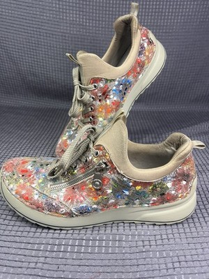 Rieker Women s 8.5/EU 40 Angele Beige Colorful Dot Spring Zip Accent Sneakers