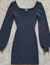 PAIGE Celie Mini Dress Black Ribbed Knit Long Sleeve - Anthropologie - XS