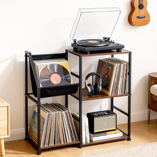 Record Player Stand with Vinyl Storage, 3-Tier Large Capacity Vinyl Record Stora