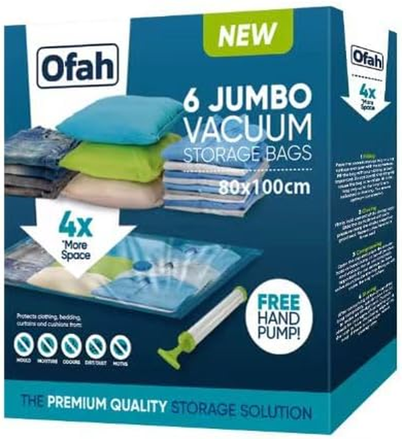 6 Pack Jumbo Vacuum Compressed Storage Bag, 100 X 80Cm Reusable Clothes Storage