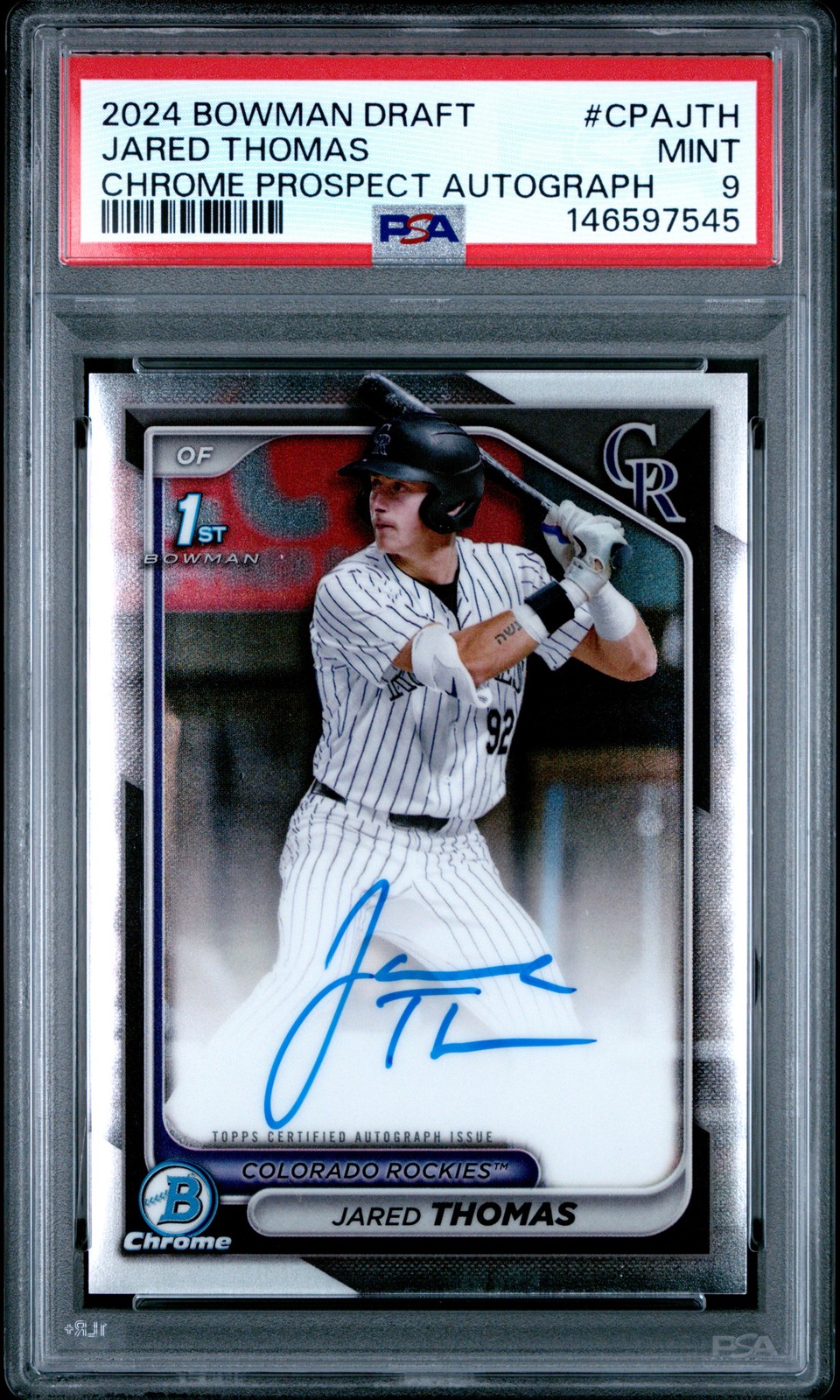 2024 BOWMAN DRAFT CHROME PROSPECT AUTOS #CPAJTH JARED THOMAS PSA 9