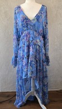 NWT Steve Madden Dress Womens Large Blue Floral Chiffon Maxi Hi-Low Ruffle Party