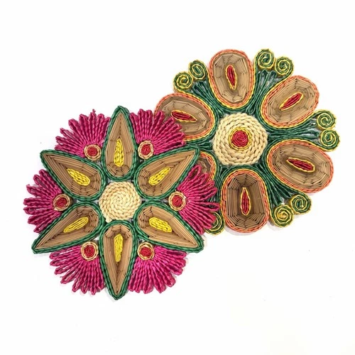 70s Bright Groovy Straw Raffia Trivets Rattan Wicker Boho Decor Hot Pads Vintage video thumbnail