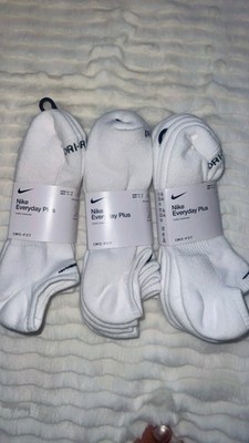 Nike Everyday Plus Dri-FIT No-Show Cushioned Socks White Men's Size 10-13