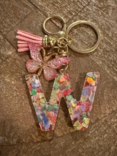 Pink Initial Letter W Keychain Sparkle Butterfly Letter Keychain Purse New