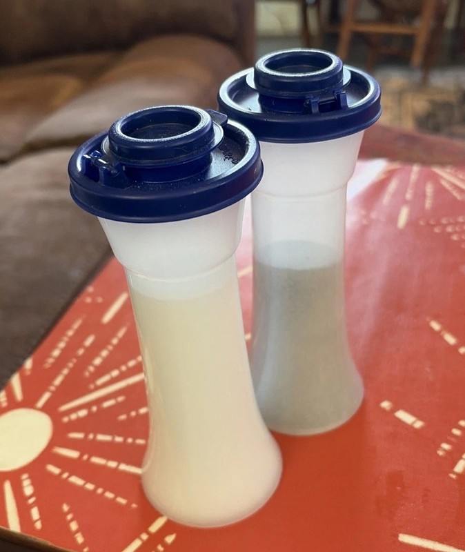 Tupperware 6" Hourglass Salt and Pepper Shakers Royal/Navy Blue & Sheer
