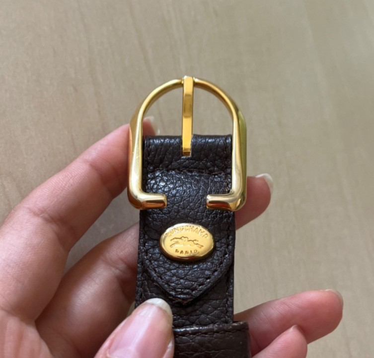 Longchamp Paris Brown Pebbled Leather Belt Brown Gold Buckle Made in France 87cm image 8