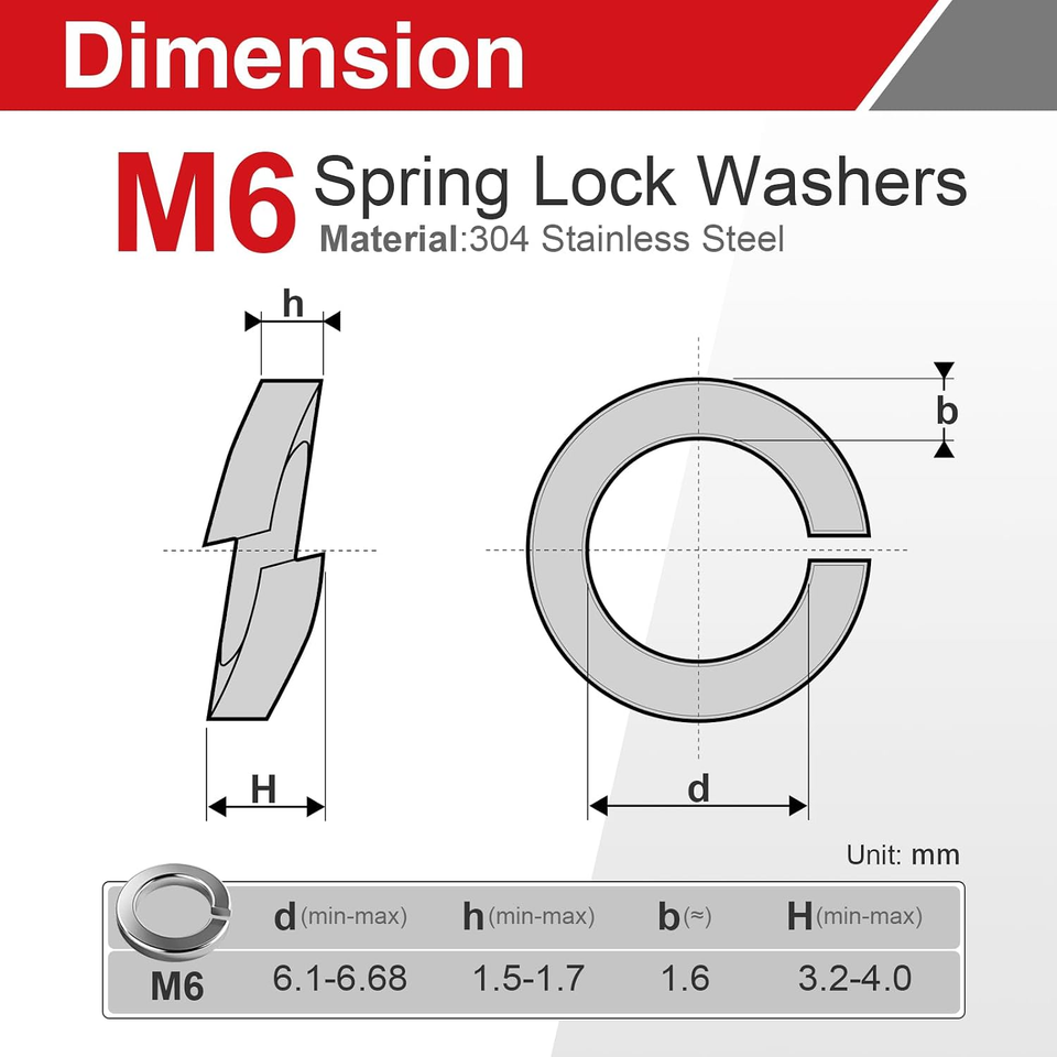 Split Rivets With Washers 50PCS M6 Spring Lock Washers, Stainless Steel Split Washers | DIN 127 ...