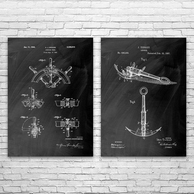 Nautical Patent Wall Art Set of 2 Poster, Canvas or Framed Sailing Gift