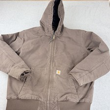Carhartt Active Jacket XL Brown Quilted Lined Hooded Work Jacket Made In Mexico