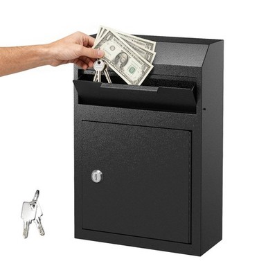 Metal Wall Mount Locking Deposit Drop Box Safe - Heavy Duty Lock Box for Keys...