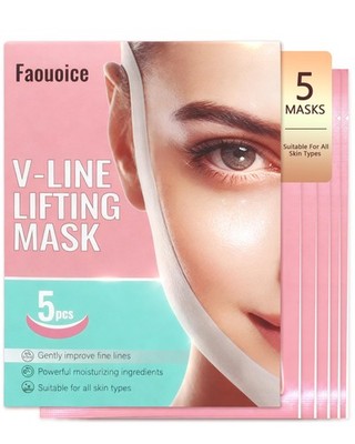 V-Line Lifting Collagen Face Mask (5 Pcs), Double Chin Reducer with Hyaluroni...