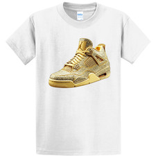 NEW Art Society SNEAKERHEAD AJ4 GOLD ICED OUT WHITE Tee Shirt SM-6XL MADE IN USA