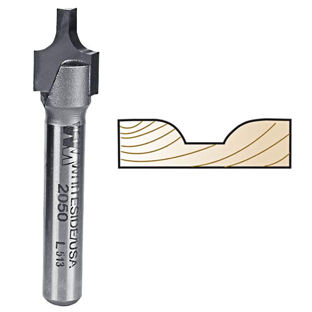 Whiteside Plunge Roundover w/Plunge Point Bit, 1/4 in. SH x 1/8 in. R 2050