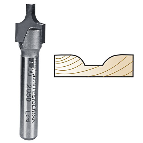 Whiteside Plunge Roundover w/Plunge Point Bit, 1/4 in. SH x 1/8 in. R 2050