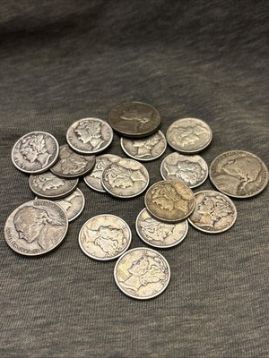 Mercury Dime lot of 15 coins- 90% silver Plus 3 War Nickels  -dates vary