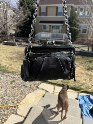 バッグ Coach Optic Signature PartyBag Kiss Lock COACH Parker Optic Double Zip Kisslock Shoulder Bag Black | eBay
