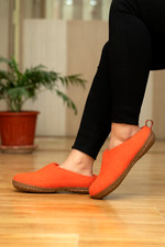 Woollyes Outdoor Open Heel Felted Wool Slippers with Rubber Sole -Vibrant Orange