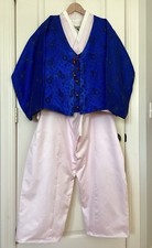 Korean Traditional Mens Dress Hanbok 8Pcs Top,Pants,Vest,Jackets.. Pink Blue M/L