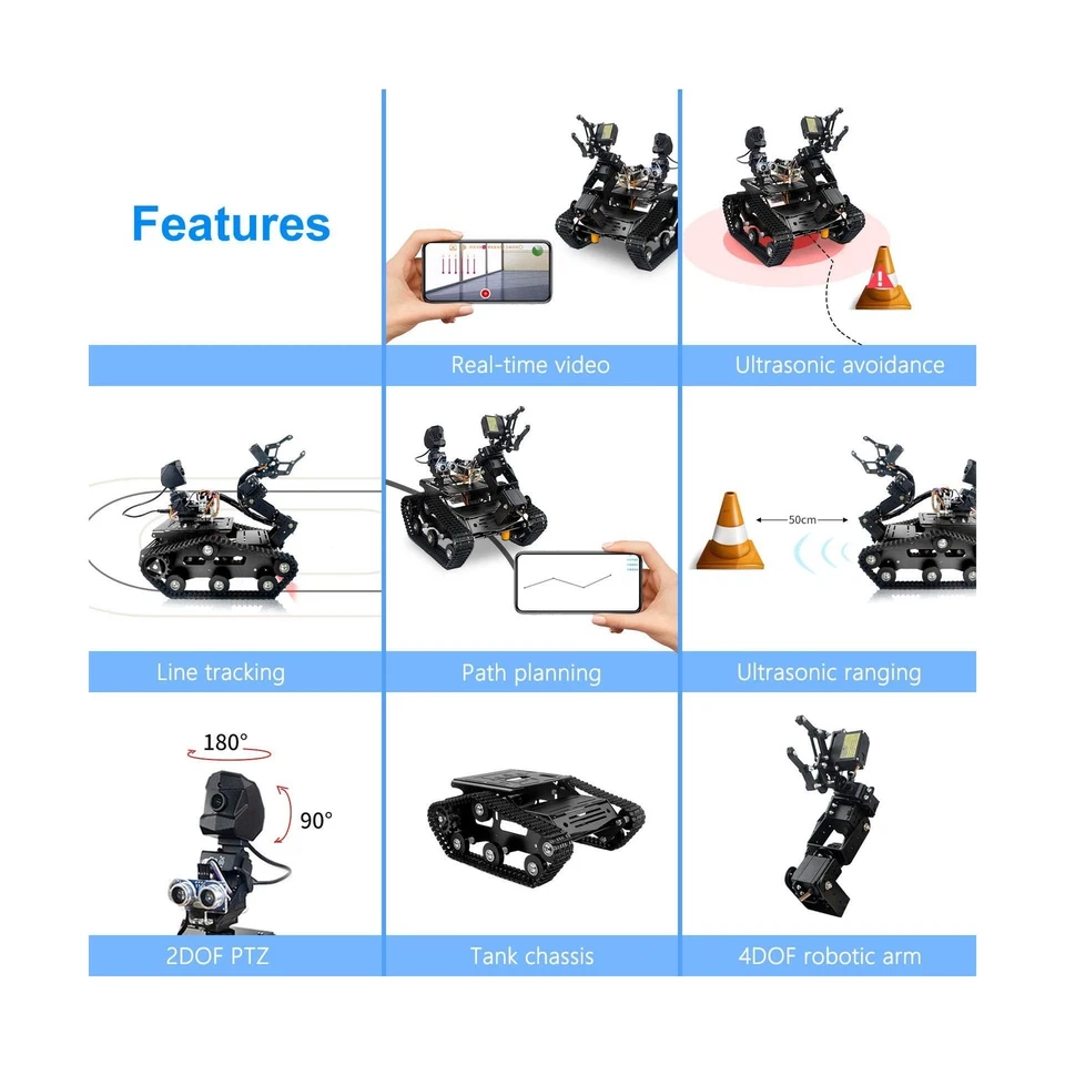 Smart WiFi Robot Kit for Raspberry Pi 5 4B 3B, 4DOF Robotic Arm Track Tank Ch... - Image 2 of 4