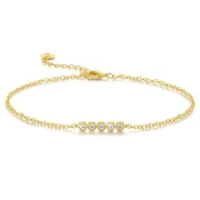 14K Gold Ankle Bracelet Women’s 9.4+1.6in Elegant Cubic Zirconia Anklet