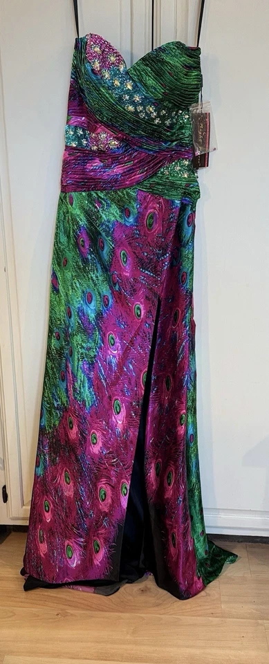 Precioso vestido de graduación vintage de pavo real con cuentas talla 8 Foto 2 de 4