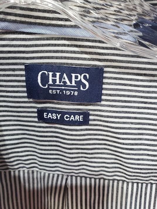 Chaps Men’s Stripe Button-Down Shirt NWT Size L Easy Care Black White image 6